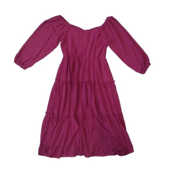 J. Crew Dark Berry Pink Swiss Dot Print Chiffon Midi Length Dress Women's Size 2 - Picture 2 of 12